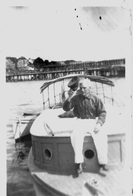THE CHIEF AS CAPTAIN: Walter Harris Knight who bought Hog Island in 1901 pictured on a boat in his later years.